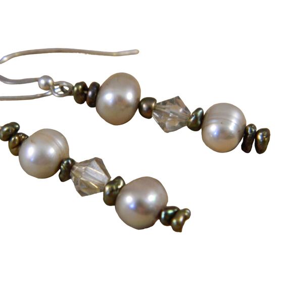 Vintage Drop Earrings Pearls Rhinestones Silver - Picture 3 of 7